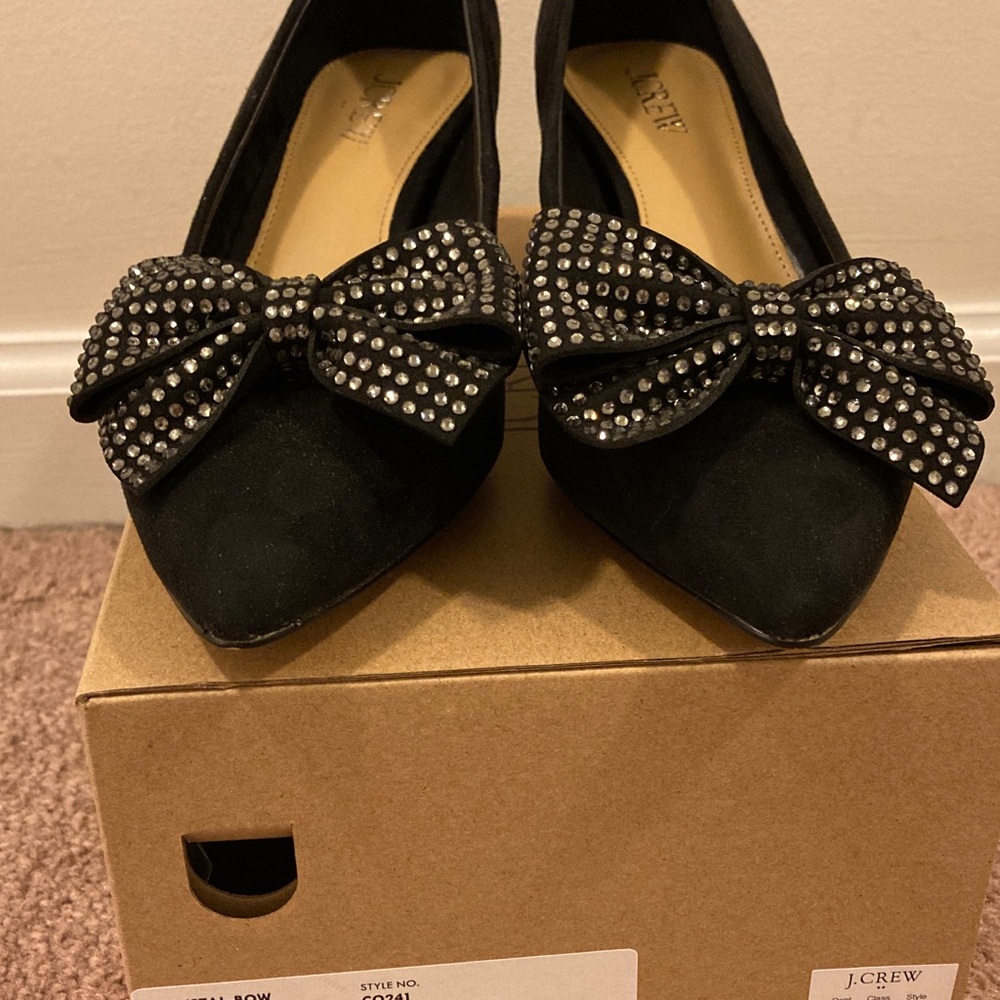 JCrew Factory rhinestone bow heels - Picture 2 of 7
